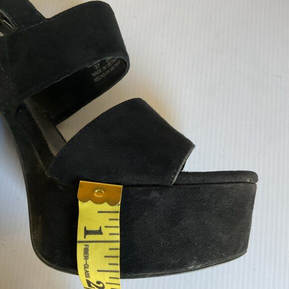 Platform Block Heel Sandals Black Suede  EU 37 US 6 Y2K Heel Party Shoe - Picture 9 of 10